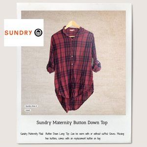 Sundry Maternity Button Down Plaid Top